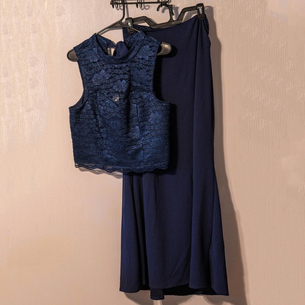 VENUS Navy Blue 2-Piece Lace Overlay Dress Set – Size 14